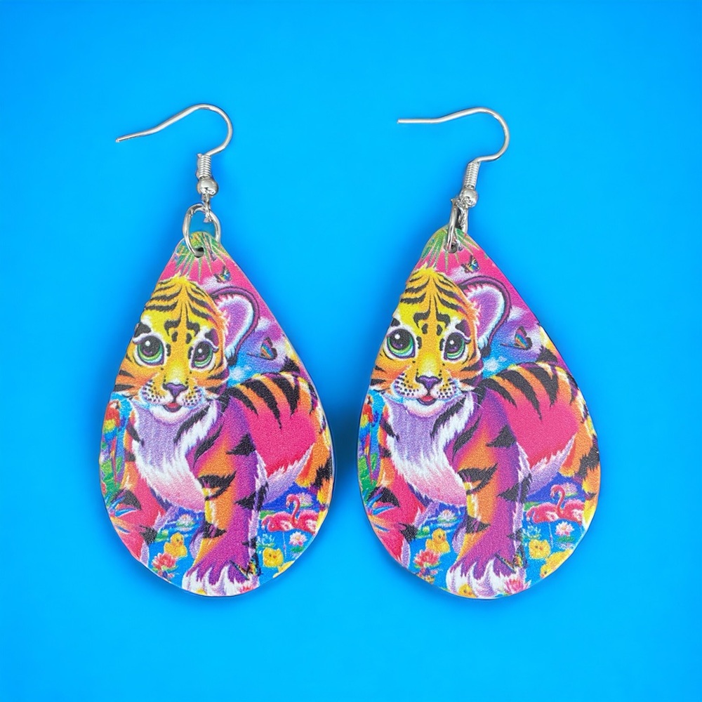 Lovely Tiger Design Waterdrop‎ Colorful Wooden Drop Dangle Earrings